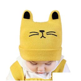 Beanie/Skull Caps Fashion Cute Cartoon Bear Ear Baby Hat Autumn Winter Infant Toddler Cap Soft Warm Embroidery Beanies Boy Girl Knitte Dhuqv