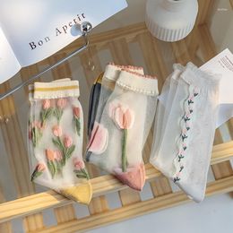 Women Socks Thin Women's Summer For Half Cienkie Skarpetki Damskie Mid Tube Art Flower Trend Personalised