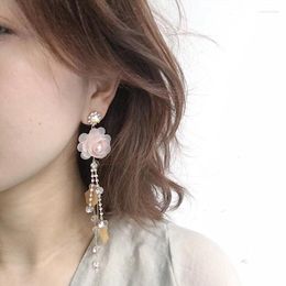 Dangle Earrings Korean Fashion Sequins Flower Inlay Crystal Long Chain Tassel Drop Girl Women Jewellery EC1701