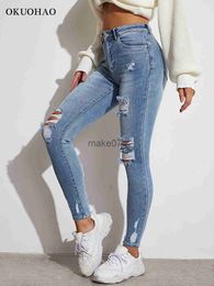 Women's Jeans Light Blue Sexy Skinny Women Jeans Stretch Butt Lift Ripped Hole Denim Pants Lady Clothes Girls Tight Trousers Y2K Streetwear J230818