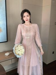 Casual Dresses Temperament Of High-end Gauze Heavy Hammer Bead Waist French Vintage Hepburn Dress