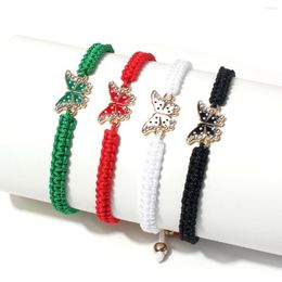 Link Bracelets Simple Fashion Colourful String Handmade Braided Bracelet Gold Enamel Butterfly Charm Crystal Summer Retro Bangle Cuff Jewellery
