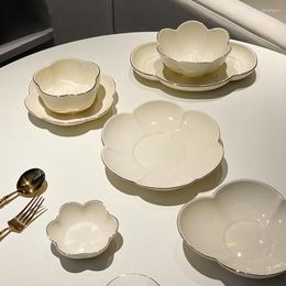 Plates Beige Ceramic Tableware Bowl Dish Home Modern Western Plate Porcelain Rice Dessert Salad Kitchen Accessories