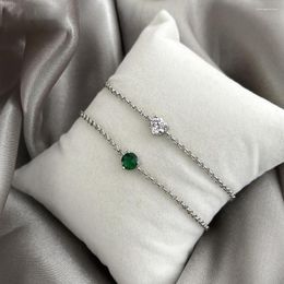 Link Bracelets Dainty 18K Gold Plated Women Fashion Jewelry Round Green Cubic Zirconia Thin Chain Adjustbale