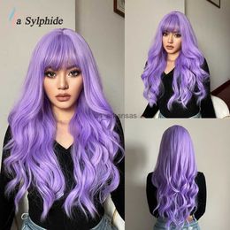 Synthetic Wigs La Sylphide Long Wave Cosplay Wig Light Purple Wig With Bangs Good Quality Synthetic Wigs for Women HKD230818