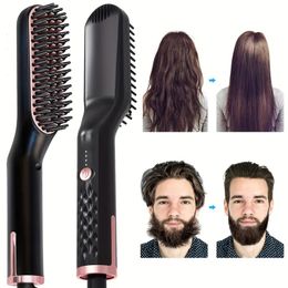 Portable Ionic Beard Straightener for Men - Fast Heated Hair Straightening Brush for Men's Hair Styling