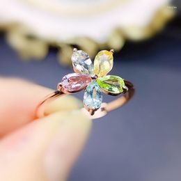 Cluster Rings Flower Ring Natural Real Colourful Tourmaline 3 5mm 0.25ct 5pcs Gemstone 925 Sterling Silver Fine Jewellery J226300