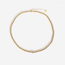 Choker Minimalist INS 14K Gold Plated Stainless Steel Cubic Zirconia Jewelry Waterproof 4mm Beaded Chain Necklace For Women Party Gift