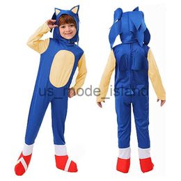 Cosplay Anime Sonic The Hedgehog Costume Kids Fantasy Speed Cospaly Jumpsuit with White Gloves Gift Children Halloween Costumes x0818