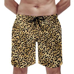 Mens Shorts Cheetah Animal Trendy Board Black Gold Leopard Print Stylish Fashion Beach Surfing Quick Dry Design Swim Trunks