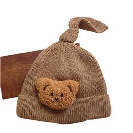 Beanie/Skull Caps Korea Bear Baby Hat Winter Warm Kids Knit Cute Pompom Beanie Cap For Girls Boys Child Autumn Accessories Drop Delive Dhvrc