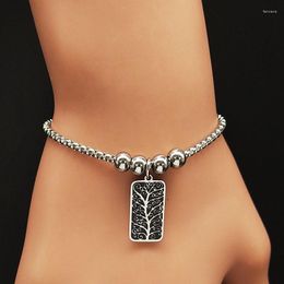 Link Bracelets Tree Of Life Charm Bracelet Stainless Steel Silver Colour Women Bead & Bangles Jewellery Manchette Femme B183S06