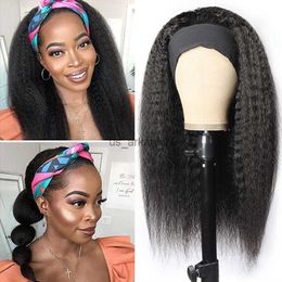 Synthetic Wigs Glueless Kinky Straight Headband Wigs for Black Women Natural Black Synthetic Hair Afro Wigs with Headband Yaki Straight Wigs HKD230818