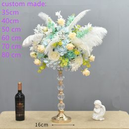 Decorative Flowers Wreaths Custom Silk Rose Feather Artificial Flower Ball Centrepiece Party Wedding Background Decoration Table 230817