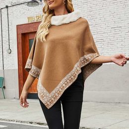 Women's Cape Spring and Autumn 2023 Patch Work Poncho Women's Sweater Large Turtle Neck Jumper Knit Holiday Vintage Cape Town Sleeveless Poncho T230817