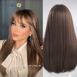Synthetic Wigs ELEMENT Synthetic Long Straight Black Brown Wigs with Bangs Wig for Women Daily Party Cosplay Lolita Hair Heat Resistant Natural HKD230818