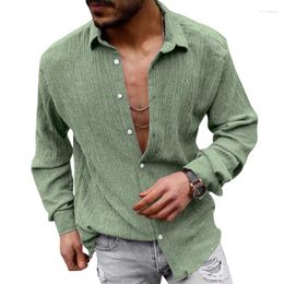 Men's Sweaters Vintage Button Down Casual Solid Color Cotton Linen Top Stand Collar Long Sleeve Shirt Clothes Men Fashion Streetwear