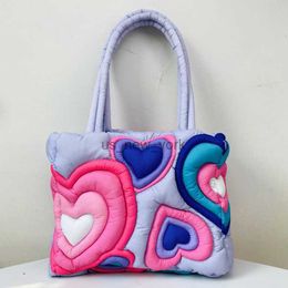 Totes Preppy Style Tote Bag For Women Luxury Designer Handbags And Purses 2023 New In Nylon Filling Cartoon Heart Decoration Shoulder HKD230818