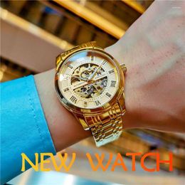 Wristwatches Fashion Watch For Men Transparent Diamond Luminous Gear Movement Classic Design Top Men's Mechanical Skeleton