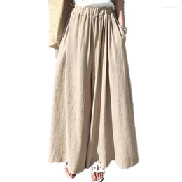 Women's Pants Loose Women Wide Leg Summer Elastic Waist Causal Solid Cotton Fashion Bottoms Khaki Streetwear