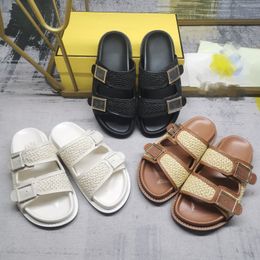 Fendyity Designers 2024 Best quality Feel Sandals Slippers Men Shoes Raffia Doubleband Slide f Letter Slipper Drag Women Sandal Pp Straw Woven Slides Rubber Slipper