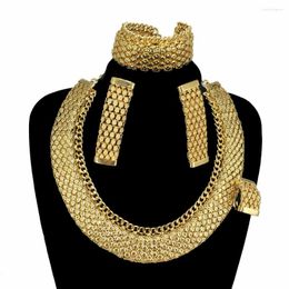 Necklace Earrings Set Trendy Gold Colour Short Neck Chain Choker For Women Jewellery Collar Clavicle Necklaces Gifts Party FHK15632