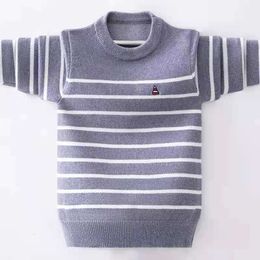 Пулвер детского свитера Осень Зимний Полосовый Дизайн Дети плюс бархатный вязаный вязаный
