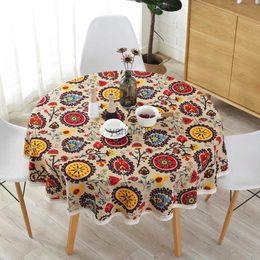 Table Cloth Bohemian national wind round lace tablecloth Cotton Printed Hotel Decorative Table Cloth sunflower decor table covers lace HKD230818
