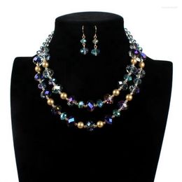 Necklace Earrings Set DiLiCa Simple Fashion For Women Crystal Layered Bib Statement Chokers Necklaces Costume Jewelry