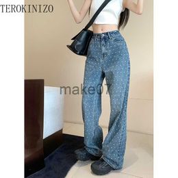 Women's Jeans TEROKINIZO High Waist Wide Leg Pants Women Polka Dot Printed Vintage Distressed Denim Jeans Female Casual Straight Loose Capris J230818