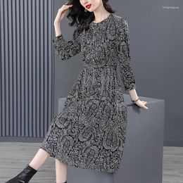 Casual Dresses 2023 High End Fashion Silk Printed Dress Women's Summer Elegant Loose Fit Holiday Party Versatile Vestidos