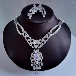 Necklace Earrings Set 2023 Fashion Luxury Retro Crystal CZ Zircon Earring Wedding Bridel Dinner Banquet Dress Jewelry