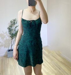 Casual Dresses Latest Women Fashion Silk Printed Sleeveless Spaghetti Strap Mini Dress With Side Zipper And Drawstring