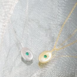 Chains VIANRLA 925 Sterling Silver Green Zircon Oval Shape Pendant Necklace Sun Pattern 18k Gold Plated Women Jewelry Gift Drop