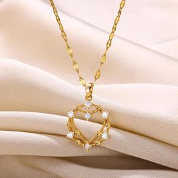 Pendant Necklaces Zircon Inlaid Inlay Gold Color Necklace For Women Love Heart Hollow Surround Personality Fashion Birthday Gifts