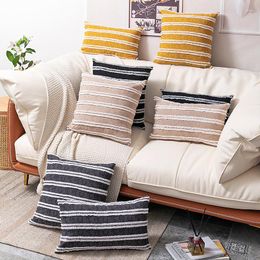 Pillow Nordic Jacquard Cover Cotton Linen Stripe Black Grey Decorative S For Sofa Living Room Home Decor