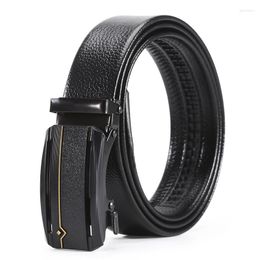 Belts Fashion Men Hollow Out Automatic Buckle Iron Belt Leisure Young And Middle-Aged Black PU Leather Versatile A3353
