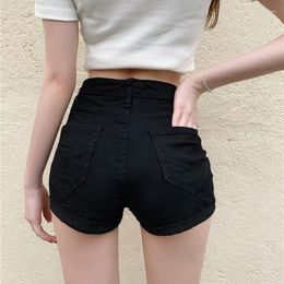 Women's Shorts Pants Denim Women High Waist Slimming Black Straight Bobbin 2023 Summer Tight Stretch Casual