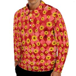 Men's Polos Sunflower Design Polo Shirts Autumn Red Skulls Casual Shirt Long Sleeve Turn-Down Collar Trendy Custom Oversized T-Shirts