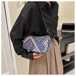 Evening Bags Fashion Ethnic Style Canvas Shopping Bag Retro Casual Women Shoulder Female Patchwork Colour Handbag for 230817