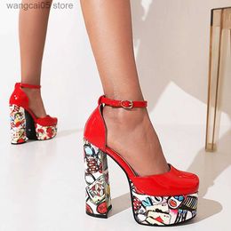 Dress Shoes Platform Woman Mary Janes Pumps 2022 Spring Brand New High Heeled Sexy Office Lady Graffiti Women Pumps Party Shoes T230818