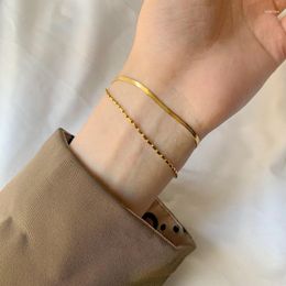 Link Bracelets 2023 Double Layer Twin Titanium Steel Bracelet Women's Simple Golden Color Fashion Girls Hand Jewelry Gift