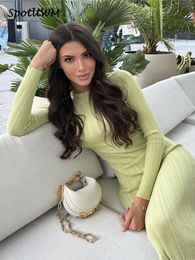 Basic Casual Dresses Ribbed Knitted Oneck Full Sleeve Midi Dress Elegant Y2K Slim Fit Aline Long Vestidos 2023 Summer Women Street Vacation Clothes 230817