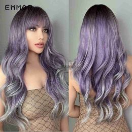 Synthetic Wigs Emmor Synthetic Ombre Purple to Silver Wigs Natural Blond Wavy Hair Wig for Women Cosplay Orange- Daily Party Wigs with Bangs HKD230818