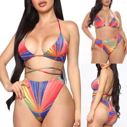 Women's Swimwear High Sling Sexy Wire Bikini Swimsuit Open Waist Back Striped Split Swimwears Tankinis Set Womens Swimming Shorts