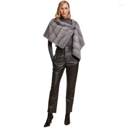 Scarves Women Real Scarf Winter Wraps Girl Solid Gray Color Full Pelt Luxury Cape Elegant Shoulder Warmer