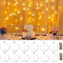 Ljusstakar för hemdatorer Flower Holder Decor Ball Glass Wedding Holder Light Party 3/6/12 Vase Glass Transparent Te hängande ljus 230817