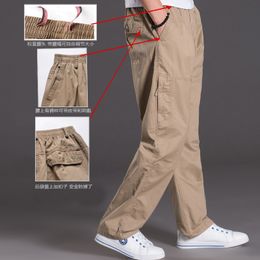 Men's Pants New Men's Washable Casual Pants with Multiple Pockets and Fat Workwear Pants Cotton Loose Large Elastic Waist Fat Guy Pants 220330