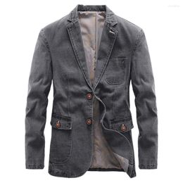 Men's Jackets Trendy Spring Autumn Denim Blazer Jacket Men Casual Loose Baggy Office Suit Coat Clothing