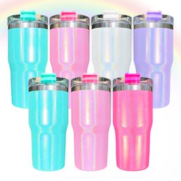 double walled stainless steel insulated 20oz kids sparkly shimmer holographic glitter blank sublimation travel coffee tumbler with lid and straw